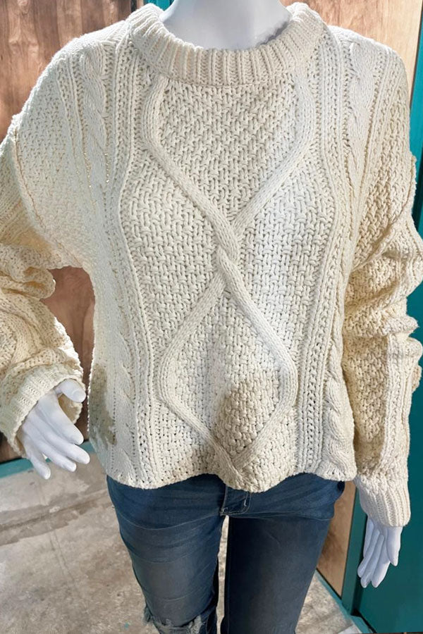 Cable Knit Lo Crop Shaker Sweater
