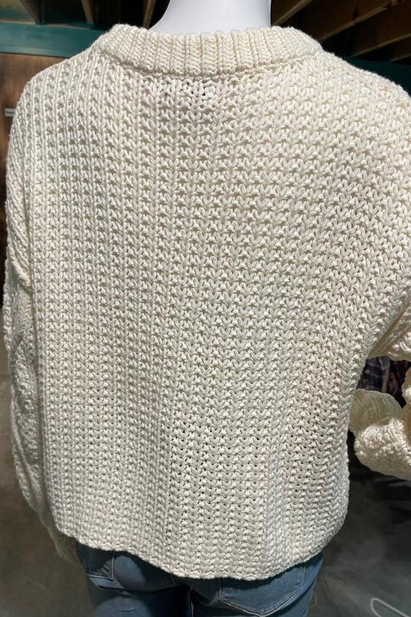 Cable Knit Lo Crop Shaker Sweater