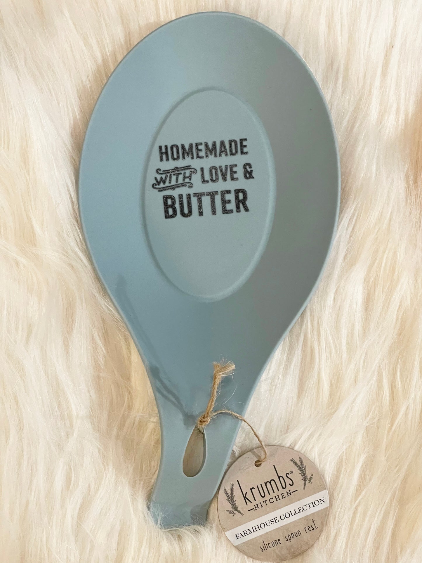 A great gift idea or get them for yourself! By Krumbs, from the Farmhouse Collection, this silicone spoonrest is adorned with an inspirational saying, "Homdemade WIth Love And Butter" and is super practical with its flexible structure... no-mess cooking, easy to clean! Generous size, holds tongs to ladles and more! Heat resistant silicone ensures safe use. A must-have for every kitchen! Get all 4 colors, see our other listings!