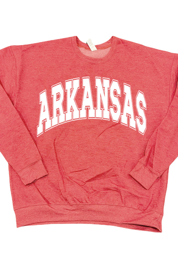 Shown on a heather red crewneck, this sweatshirt will show your state pride spirit. Cotton/poly blend. Unisex relaxed fit.