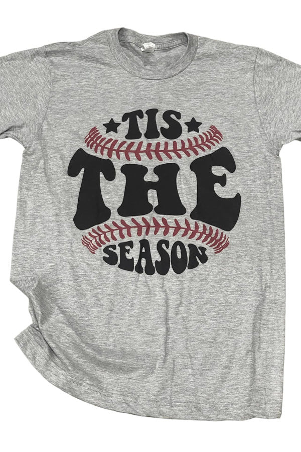 Tis The Season Baseball Tee Get ballpark ready with this cutie! Shown on a heather gray, DTG printed, NOT a transfer or DTF print. Ringspun soft tee. Unisex relaxed fit.
