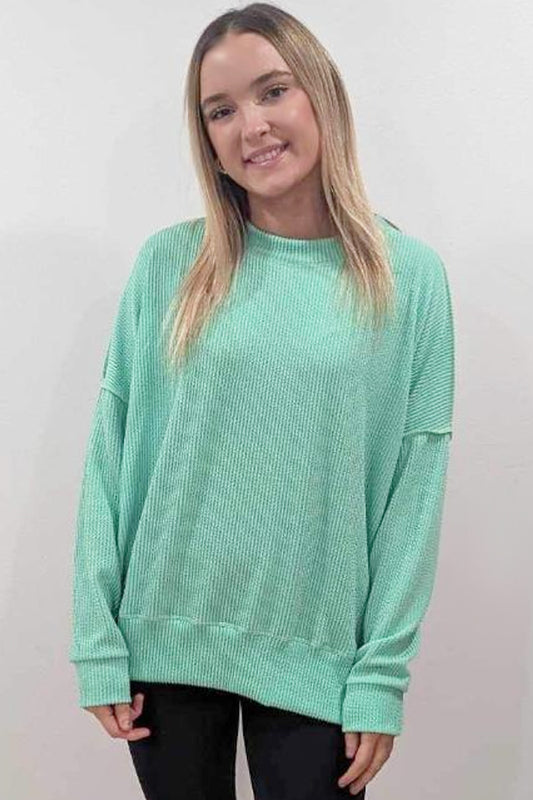 Soft Stretchy Corded Lounge Top Mint