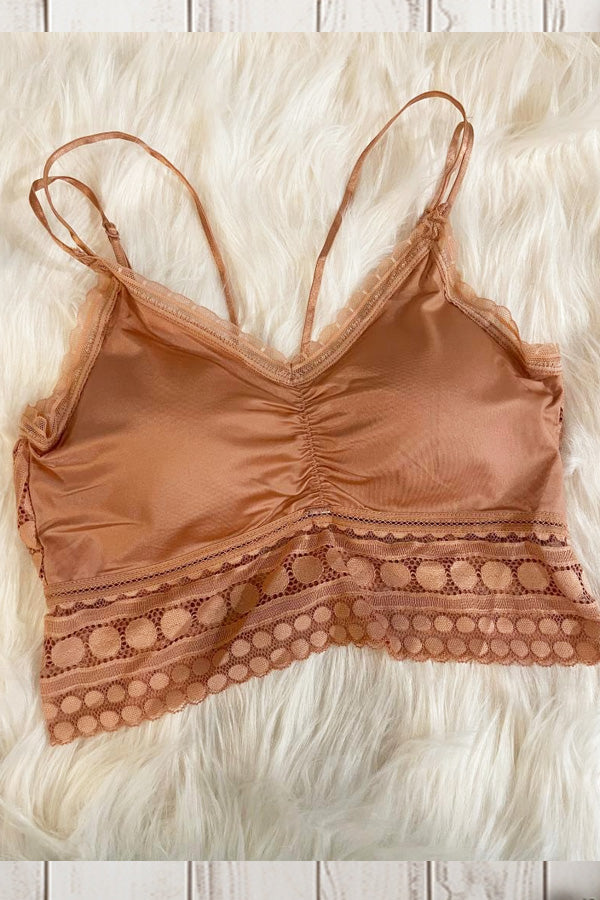 JadyK Emmy Brick Gorgeous styling and padded cups make this a must-have for all your fashion apparel that needs a little extra coverage. Wear alone or under anything, this beautiful bralette will make you feel and look fabulous. See sizing chart to help know what you need.