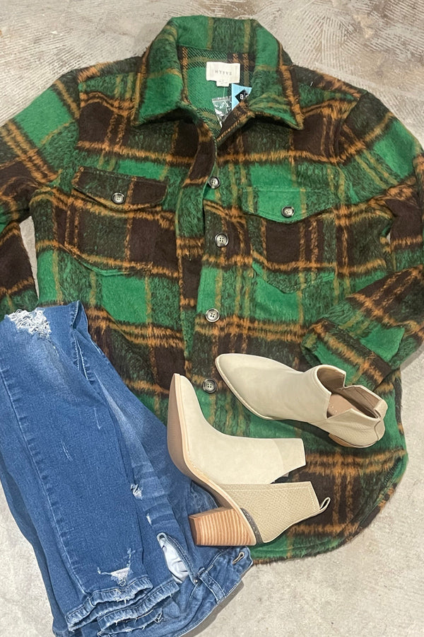 Green Plaid Heavy Shacket