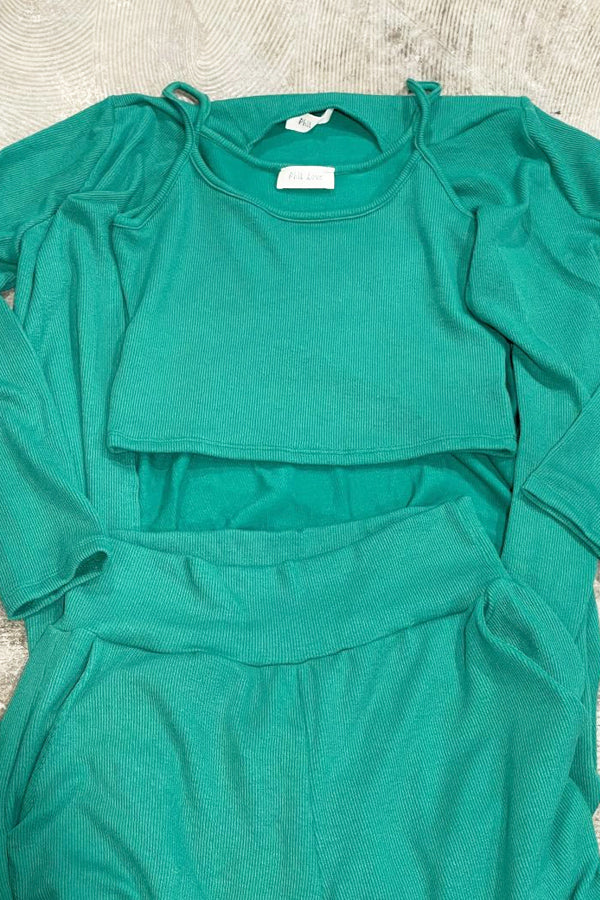 3 Pc. Ribbed Lounge Set Made In USA GREEN