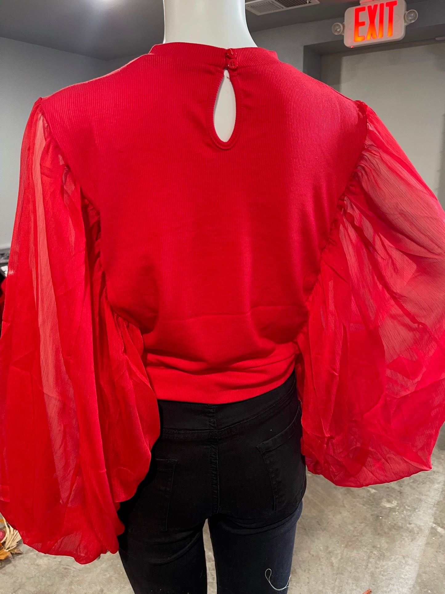 Sheer sleeve Red Blouse Gorgeous!