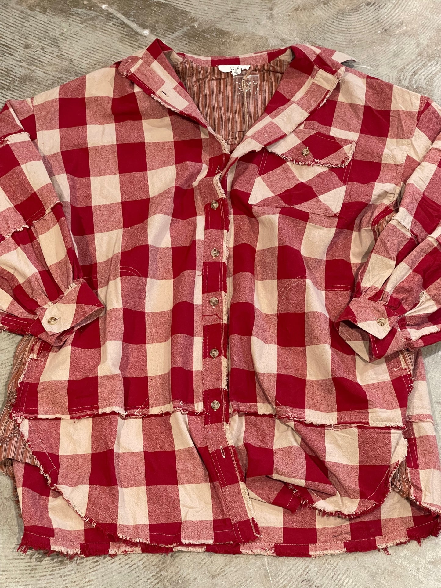 Red and Beige Plaid Shacket Shirt OVERSIZED!