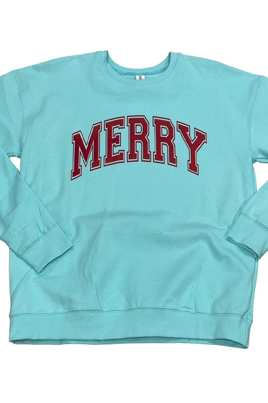 Merry Arch Crewneck Sweatshirt Our original Merry Arch, screenprinted on a gorgeous heather purist blue crewneck sweatshirt. You will live in this sweatshirt around the holidays! Unisex relaxed fit. True to size, order up for a more oversized look.
