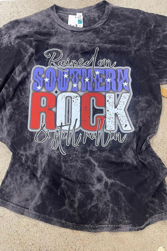 Acid Wash look tee with Raised on Southern Rock design
