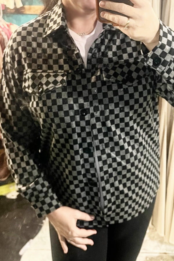 Black and Gray Checkered Pattern Jacket Shirt