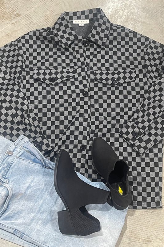 Black and Gray Checkered Pattern Jacket Shirt