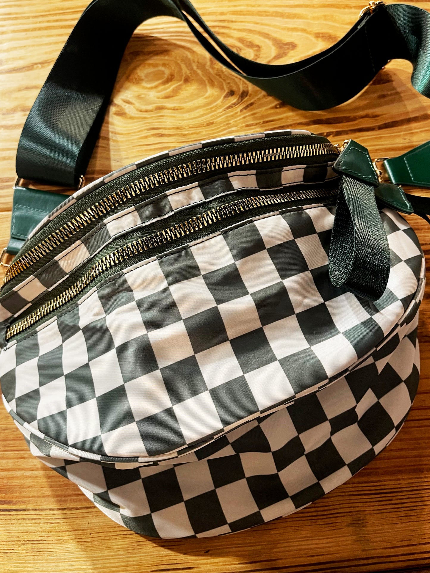 Dark Green and White Checkered Bum Bag