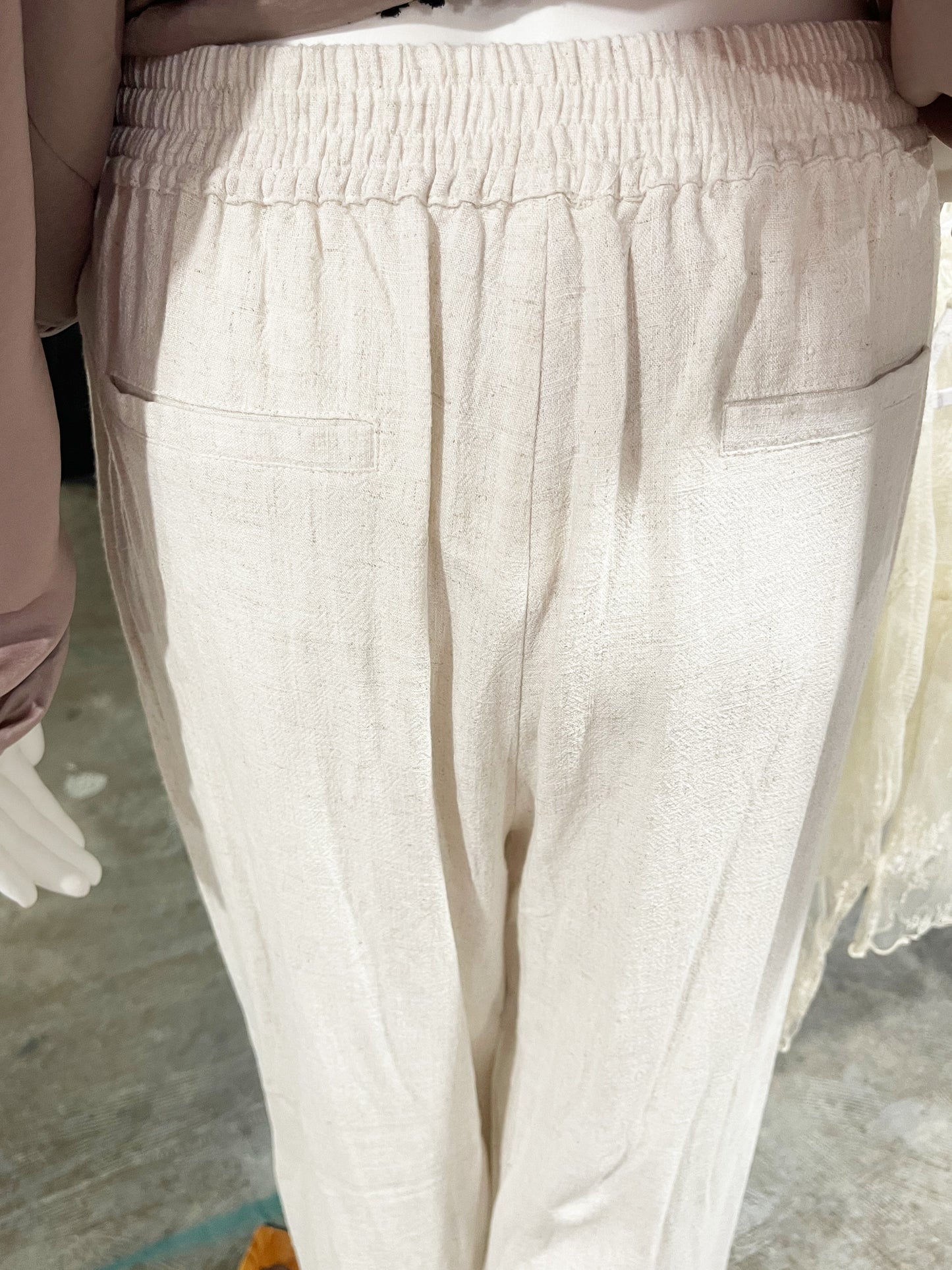 Classic is the new fabulous with these perfect oatmeal linen look slacks by Kori. So comfy and soft with an elastic back waisband, and roomy wide legs that hang perfectly for a flattering fit. Front flap pockets, button closure. Dress up or down, these are office perfect to date night chic. 100% Rayon.