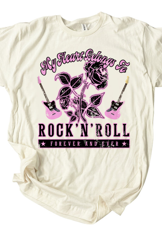 My Heart Belongs To Rock and Roll Very cool rock-inspired tee, unisex relaxed fit, great with jeans, shorts, pretty much anything graphics look great with! Vintage white tee, 100% ringspun cotton, it gets softer with each washing.