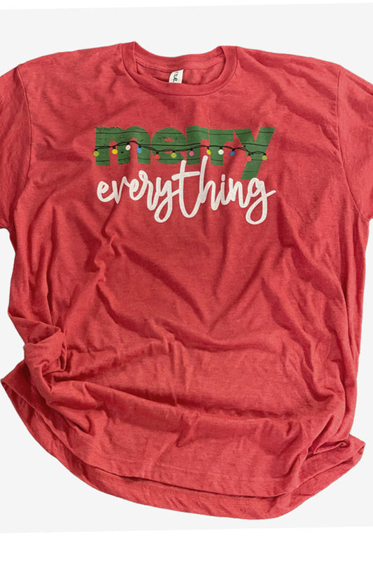 Merry Everything Shown on heather red, this adorable tee is perfect as a layering essential for the holidays. Tultex ringspun cotton/poly blend soft tee. Unisex relaxed fit. 