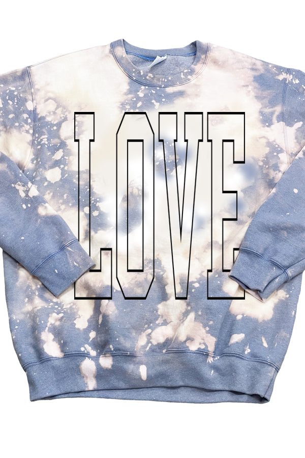 Tall Love Crewneck This gorgeous crewneck sweatshirt will be your most favorite comfy cozy shirt in your closet! Unisex sized, 50/50 quality fleece, we galaxy bleach, and wash and dry so it is perfect when you get it. Each shirt we treat has color variations, so yours may differ slightly from the pic, but it will be beautiful!