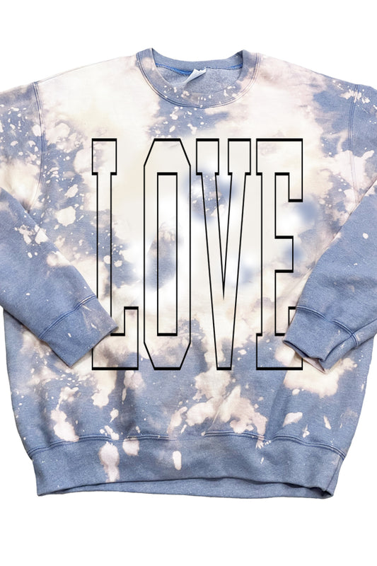 Tall Love Crewneck This gorgeous crewneck sweatshirt will be your most favorite comfy cozy shirt in your closet! Unisex sized, 50/50 quality fleece, we galaxy bleach, and wash and dry so it is perfect when you get it. Each shirt we treat has color variations, so yours may differ slightly from the pic, but it will be beautiful!