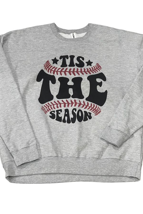 Tis The Season Baseball Tee Get ballpark ready with this cutie! Tis The Season. Shown on a heather gray sweatshirt, dtg printed, not a transfer or dtf. Cotton poly blend. Unisex relaxed fit. 