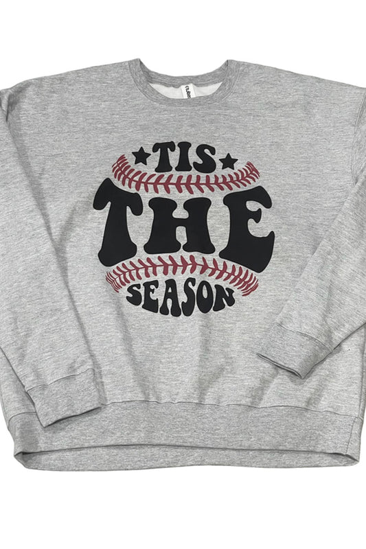 Tis The Season Baseball Tee Get ballpark ready with this cutie! Tis The Season. Shown on a heather gray sweatshirt, dtg printed, not a transfer or dtf. Cotton poly blend. Unisex relaxed fit. 