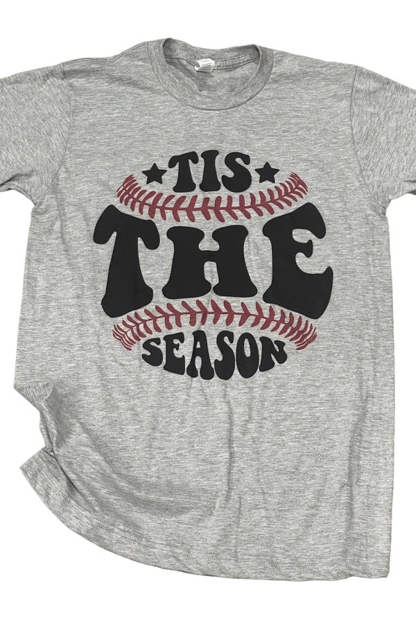 Tis The Season Baseball Tee Get ballpark ready with this cutie! Shown on a heather gray, DTG printed, NOT a transfer or DTF print. Ringspun soft tee. Unisex relaxed fit. 